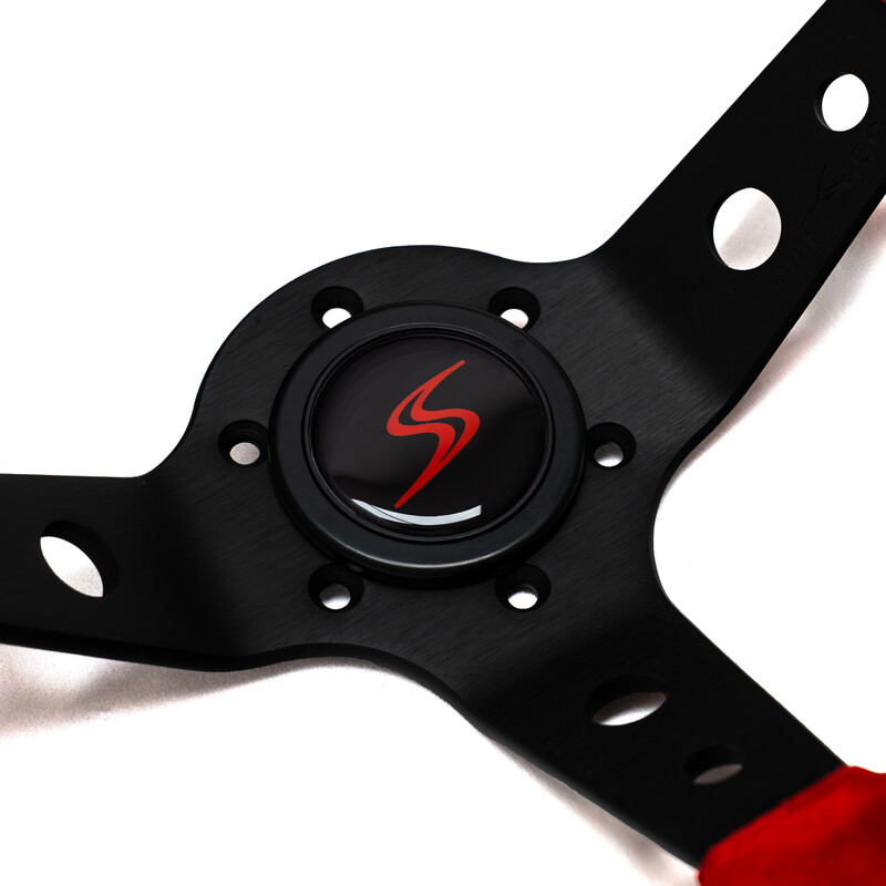 DriftShop Steering Wheel (90 mm Dish), Red Suede, Black Spokes